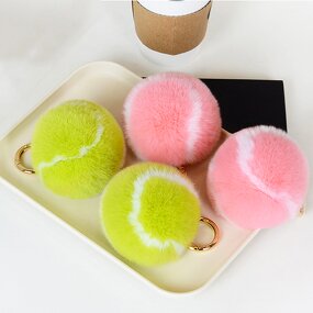 Plush Ball Keychain Manufacturer - Cute Tennis Kawaii Fluffy Pom Pom for Girls