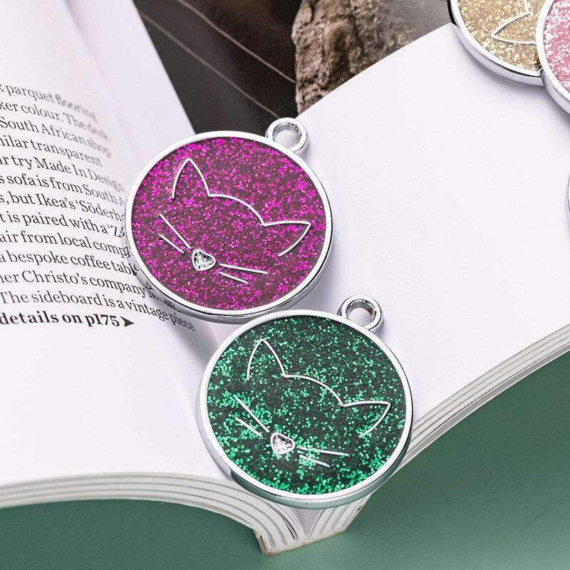 Pet Collar Name Tag Manufacturer - Cute Glitter Cat Sublimation Blank Metal