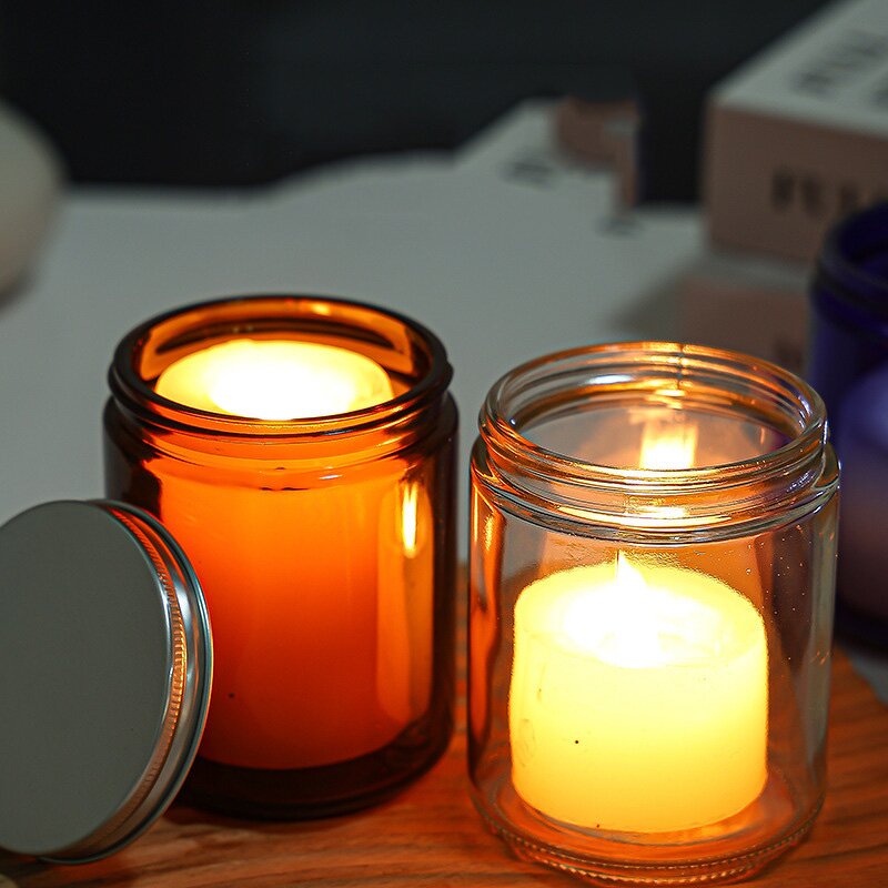 Glass Candle Jars Manufacturer - 120ml Empty Amber with Tin Lids Custom