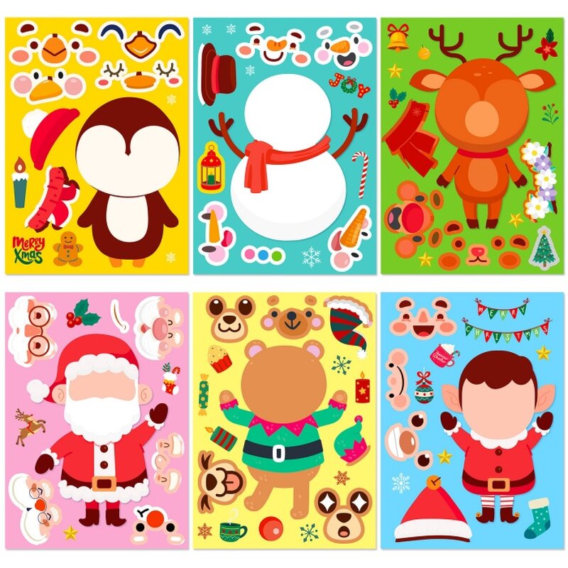 Puzzle Sticker Label Factory - Kids DIY Carton Make-a-Face Christmas Party