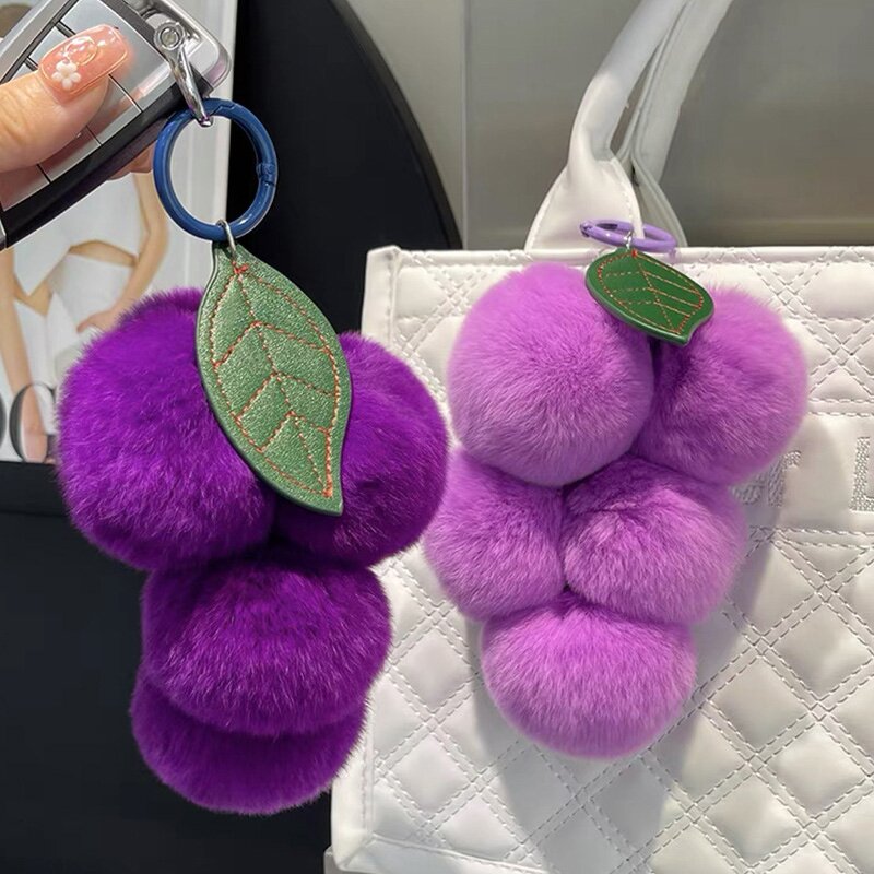 Plush Keychain Manufacturer - Cute Purple Grapes Stuffed Fruit Pom Pom Kawaii