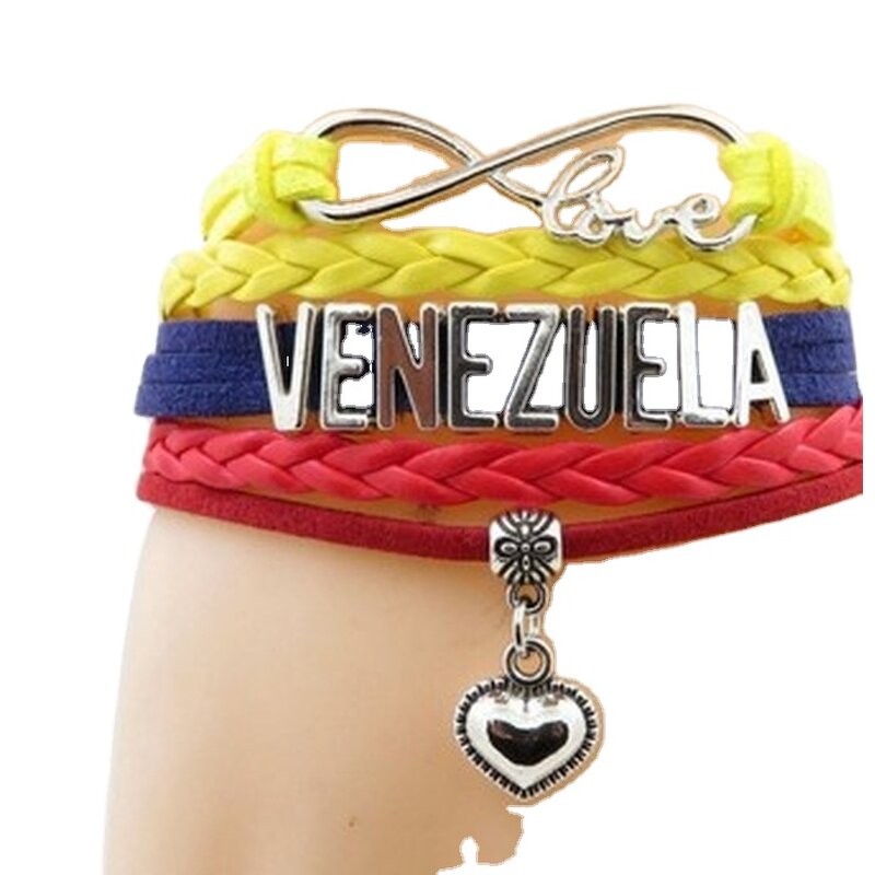 Bracelets Supplier - Punk Fashion Country Name Woven PU Alloy Leather