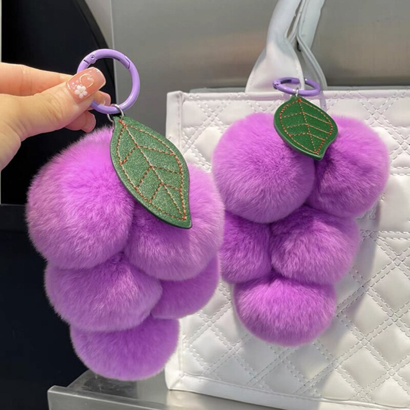 Plush Keychain Manufacturer - Cute Purple Grapes Stuffed Fruit Pom Pom Kawaii