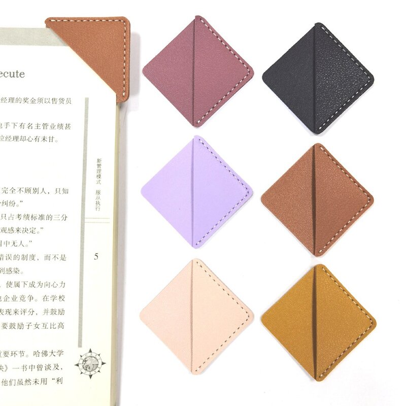 Corner Bookmark Supplier - Small PU Leather Retro Square Book Mark Clip