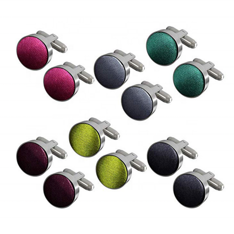 Cufflinks Factory - Metal Yarn Dyed Solid Color Cloth Fabric Covered