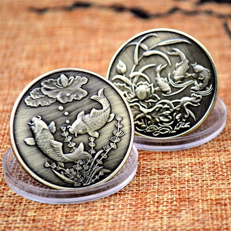 Commemorative Coin Supplier - Custom Koi Fish Antique Bronze Plated Gift