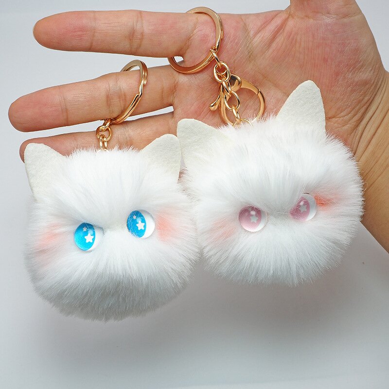 Plush Keychain Manufacturer - Cute Girl Cartoon Cat Plush Ball Kawaii Pom Pom