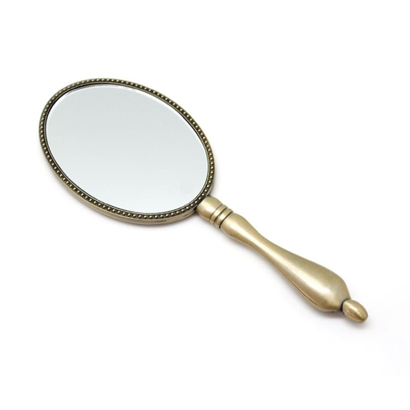 Metal Makeup Mirror Manufacturer - Custom Antique Bronze Hand Handle Epoxy