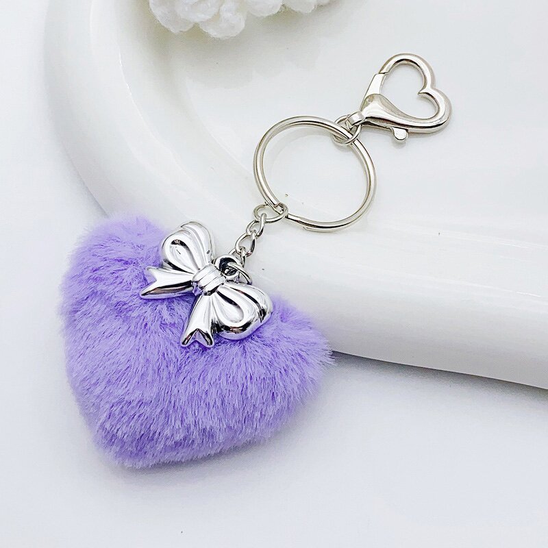 Plush Keychain Manufacturer - Cute Heart Shaped Bag Pendant Fluffy Pom Pom