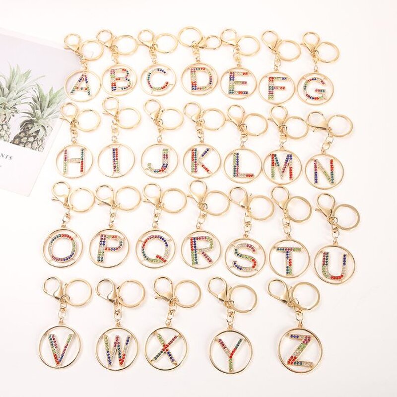 Key Chain Manufacturer - Gold Rhinestone Metal Hollow Alphabet Initial Letter