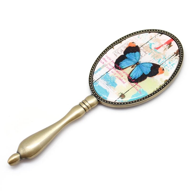 Metal Makeup Mirror Manufacturer - Custom Antique Bronze Hand Handle Epoxy