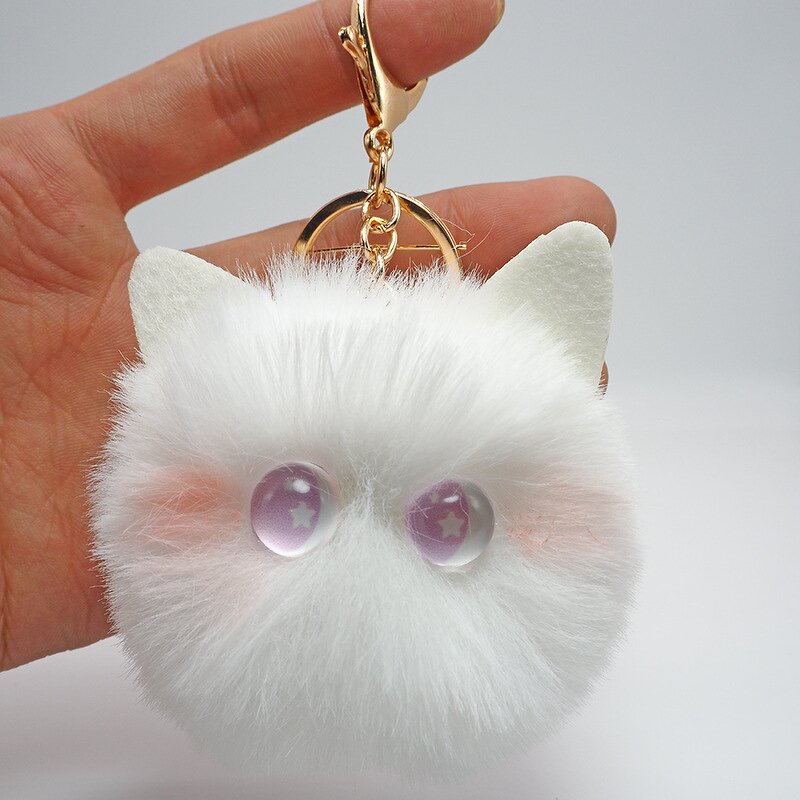 Plush Keychain Manufacturer - Cute Girl Cartoon Cat Plush Ball Kawaii Pom Pom