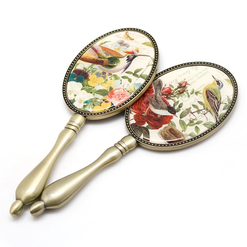 Metal Makeup Mirror Manufacturer - Custom Antique Bronze Hand Handle Epoxy