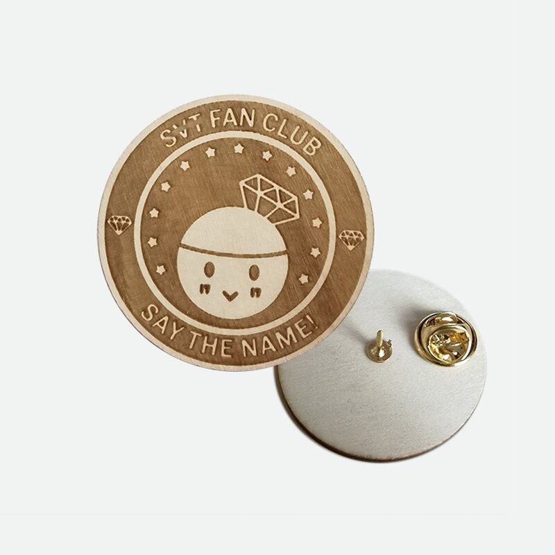 Wood Lapel Pins Supplier - Custom Laser Engraving Brooch ID Name Badge