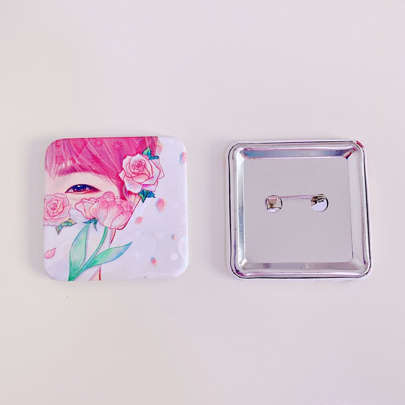 Pin Badges Supplier - Custom Name Tag Holographic Metal Square Tin