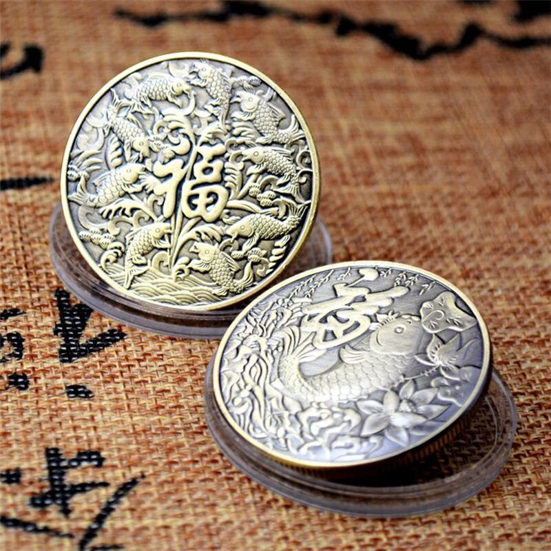 Commemorative Coin Supplier - Custom Koi Fish Antique Bronze Plated Gift
