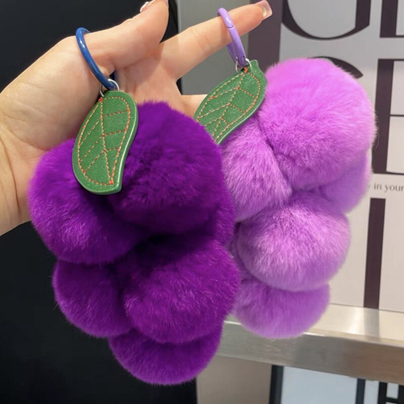 Plush Keychain Manufacturer - Cute Purple Grapes Stuffed Fruit Pom Pom Kawaii