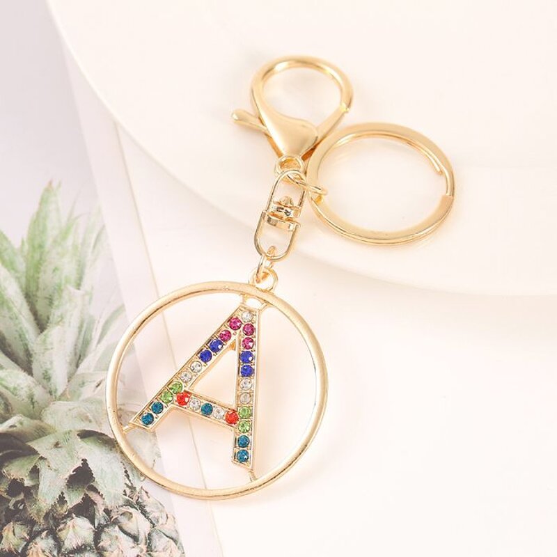 Key Chain Manufacturer - Gold Rhinestone Metal Hollow Alphabet Initial Letter