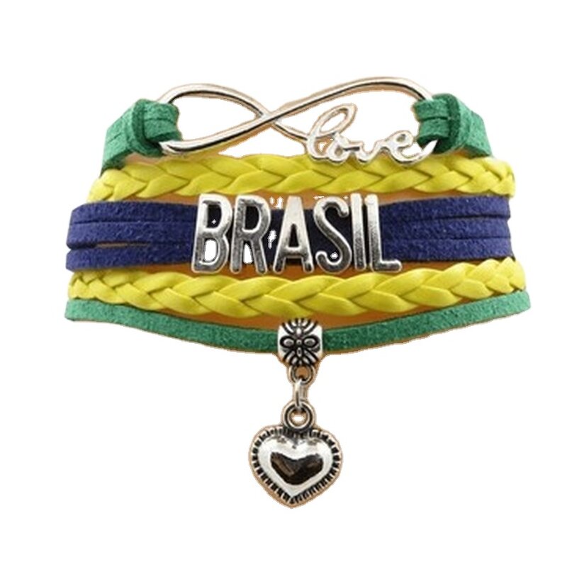 Bracelets Supplier - Punk Fashion Country Name Woven PU Alloy Leather