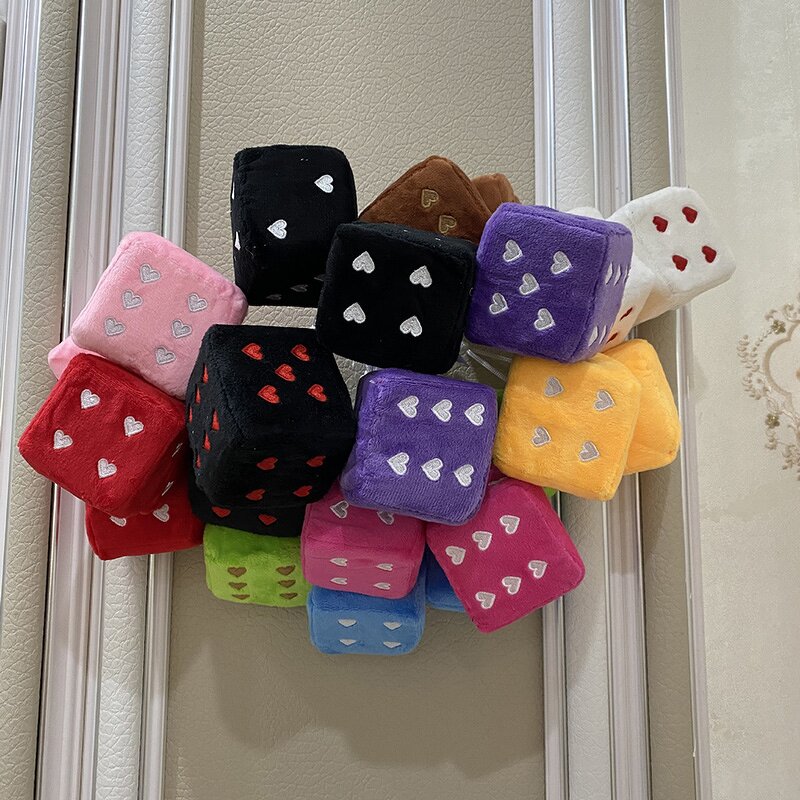 Plush Dice Keychain Supplier - 3-Inch Heart Embroidered Retro Square Car Mirror