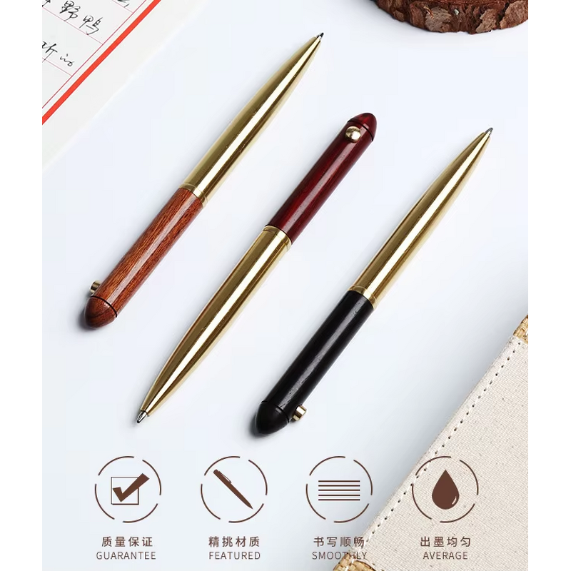 Ballpoint Pen Supplier - Custom Logo Chinese Style Rose Wood & Copper Rotary