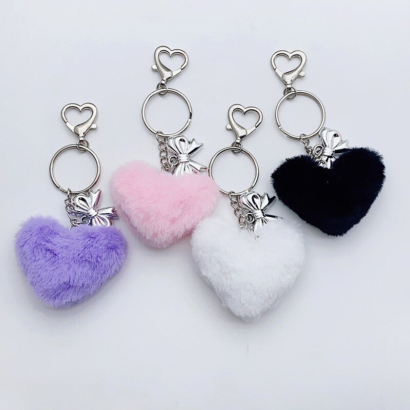Plush Keychain Manufacturer - Cute Heart Shaped Bag Pendant Fluffy Pom Pom