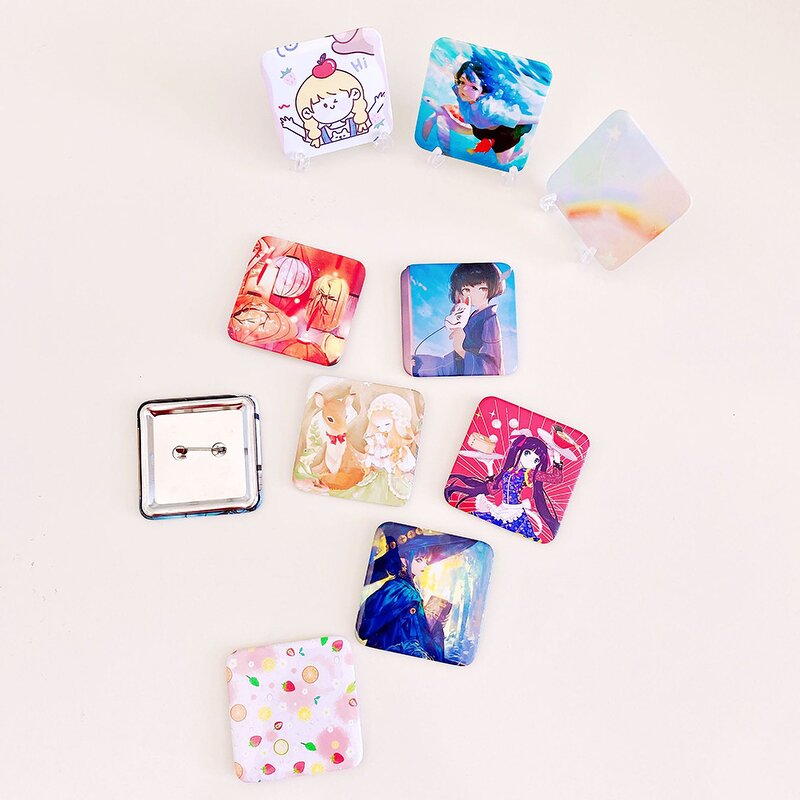 Pin Badges Supplier - Custom Name Tag Holographic Metal Square Tin