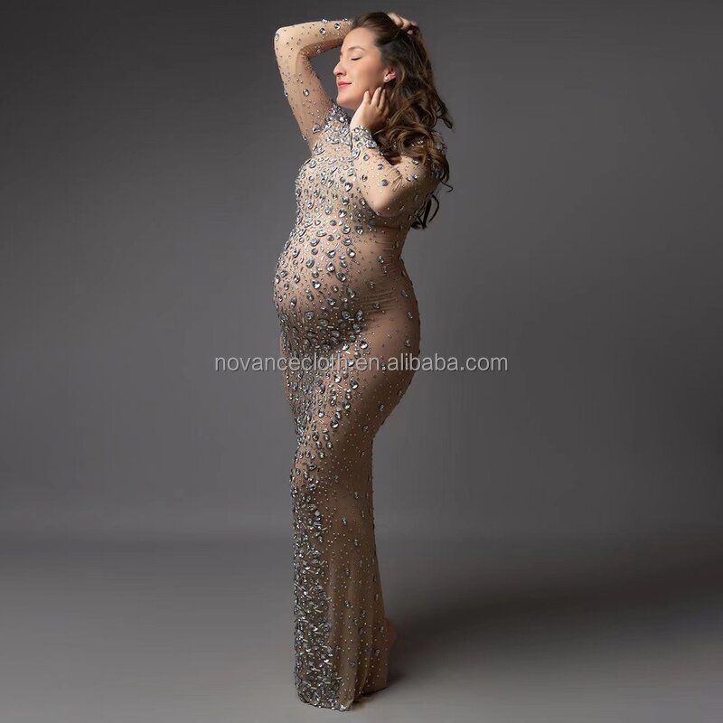 Maternity Clothes Factory - OEM/ODM Nocance Y2175 Plus Size Women's Shinny Crystal Mesh Baby Shower
