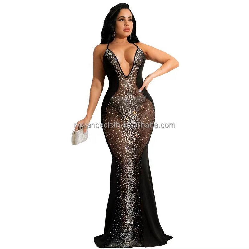 Brand Dress Manufacturer - OEM/ODM Novance Elegant See Through Fish Tail Rhinestone Sequined Sexy
