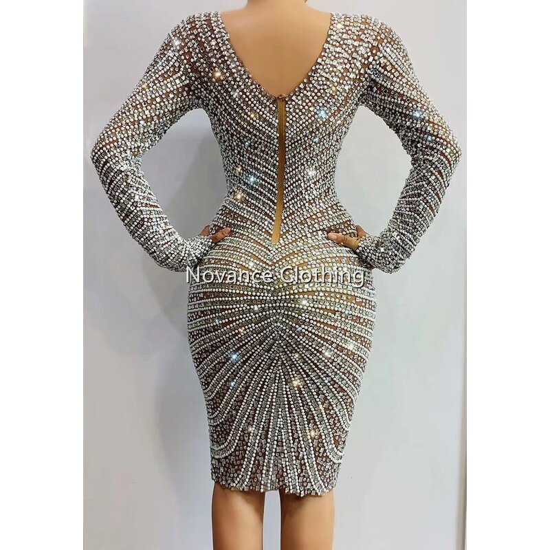 Women Rhinestones Dress Manufacturer - OEM/ODM NOVANCE Pearls Mesh Birthday Evening Celebrate Party