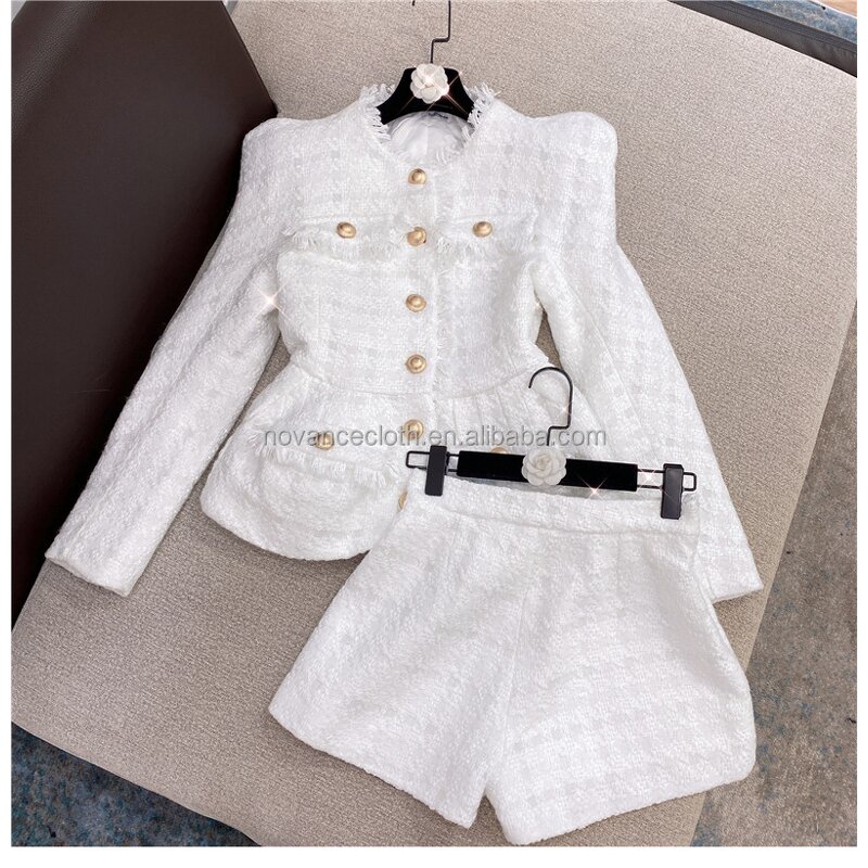 Fall Women Clothes Factory - OEM/ODM NOVANCE F2758 Elegant White Ladies Office Wear Golden Buttons