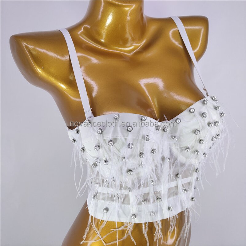 Feather Camisole Manufacturer - OEM/ODM NOVANCE 2022 New Arrivals with Rhinestones Sexy Crop Top
