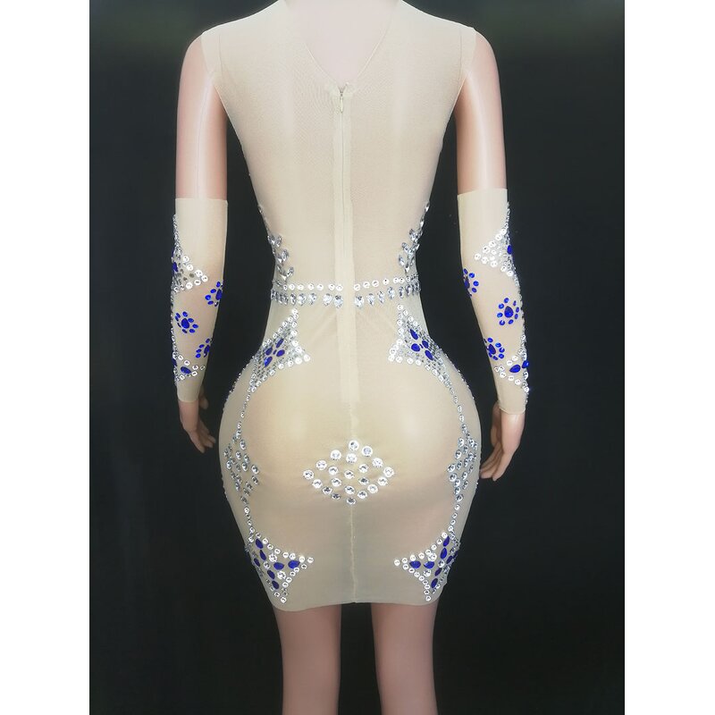 Cocktail Dress Manufacturer - OEM/ODM NOVANCE Women Shiny Diamonds Sexy Short Blue