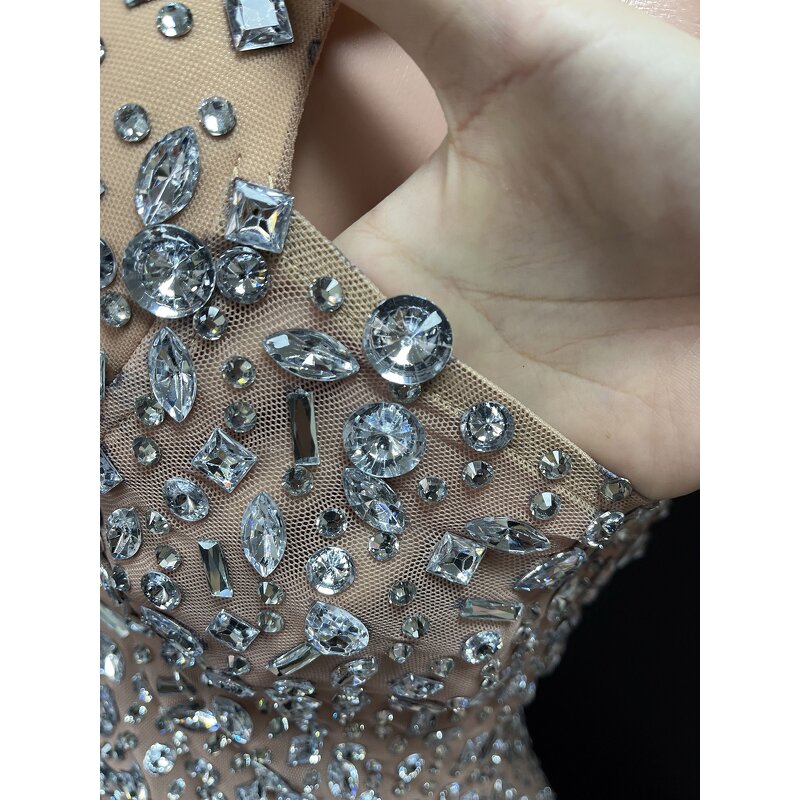 Spaghetti Strap Evening Dress Manufacturer - OEM/ODM Novance Y7 Sexy Luxurious Silver Rhinestones Long