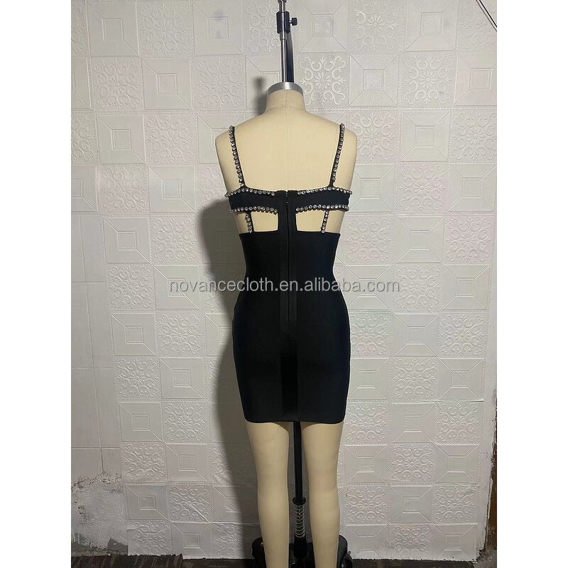 Hollow Out Dress Factory - OEM/ODM Novance B3203 Shiny Crystals Short Evening Off Shoulder Sexy