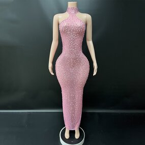 Pink Evening Dress Manufacturer - OEM/ODM Novance Y4434 Fully-jewelled Crystal Rhinestone Luxury Bodycon