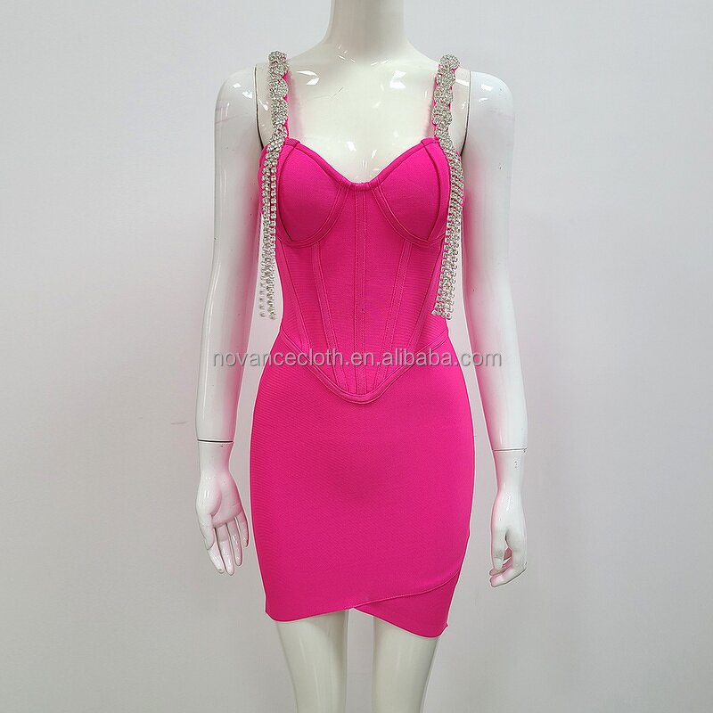 Women Dresses Factory - OEM/ODM Novance 2022 Trending Elegant Sexy Low Cut Turkey Pink Shiny