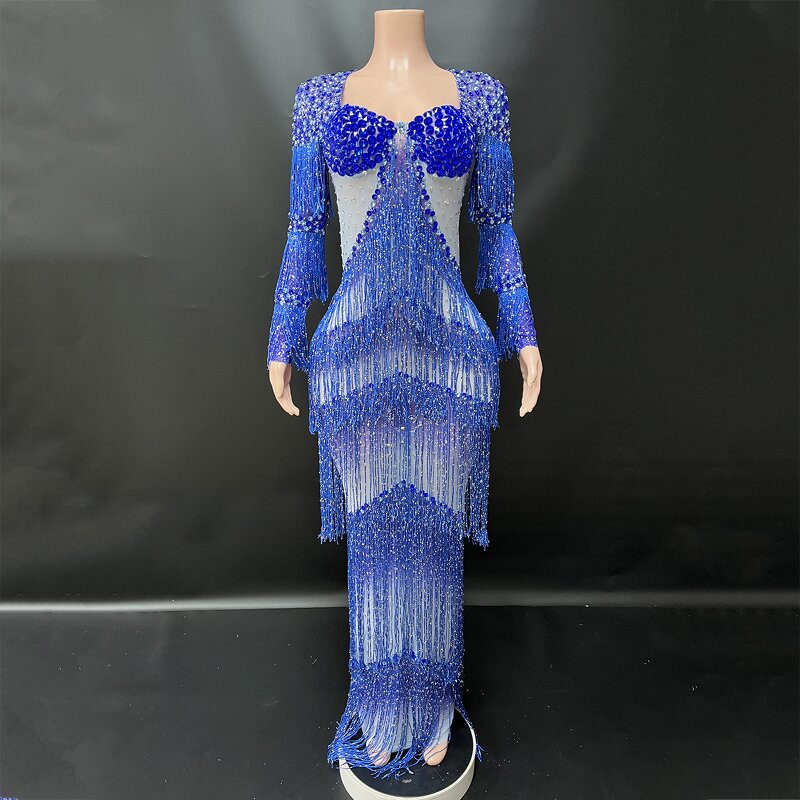 Evening Party Dress Manufacturer - OEM/ODM Novance Y5045 Blue Rhinestones Tassels Elegant Fashion