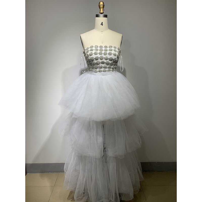 Dropshipping Products Factory - OEM/ODM NOVANCE 2023 Shiny Diamonds White Tube Top Front Short