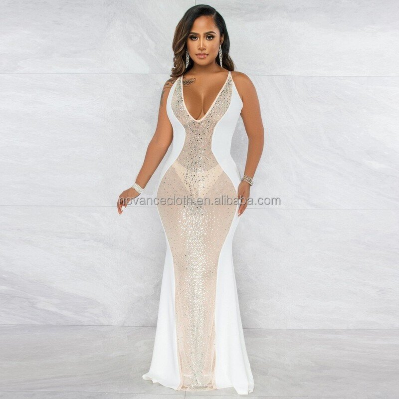 Brand Dress Manufacturer - OEM/ODM Novance Elegant See Through Fish Tail Rhinestone Sequined Sexy