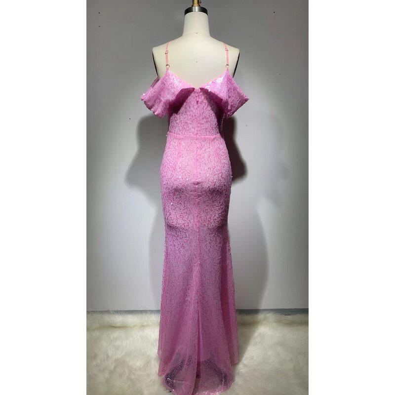 Women's Active Wear Manufacturer - OEM/ODM NOVANCE Off Shoulder Pink Elegant Long Sheer Ball Gown