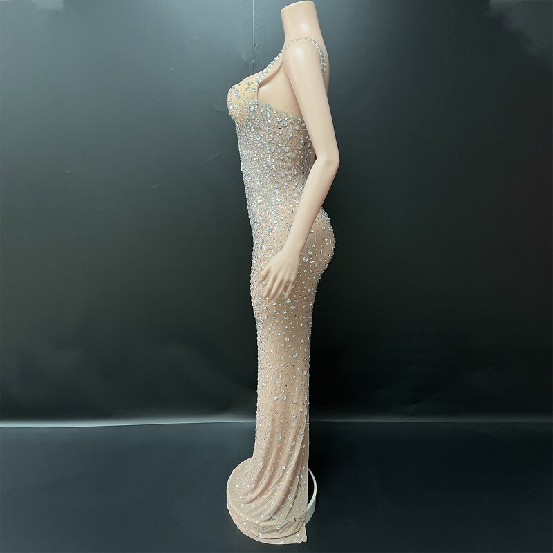 Spaghetti Strap Evening Dress Manufacturer - OEM/ODM Novance Y7 Sexy Luxurious Silver Rhinestones Long