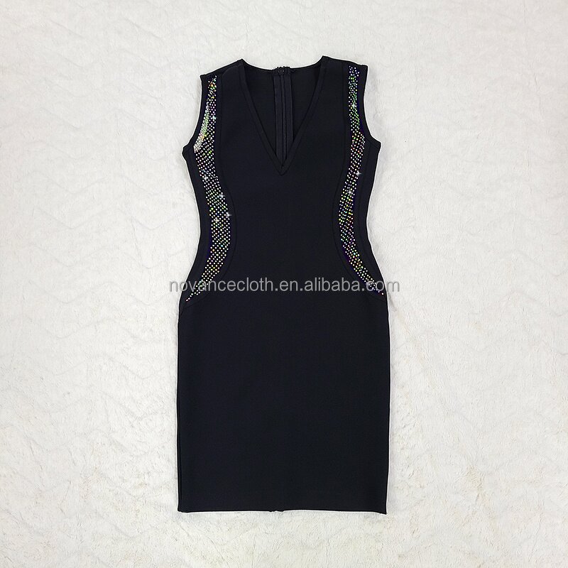 Designer Clothes Factory - OEM/ODM Novance B3249 Shiny Sexy Deep V High End Evening Dresses Mini