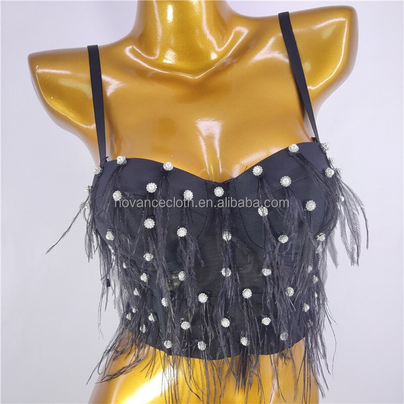 Feather Camisole Manufacturer - OEM/ODM NOVANCE 2022 New Arrivals with Rhinestones Sexy Crop Top