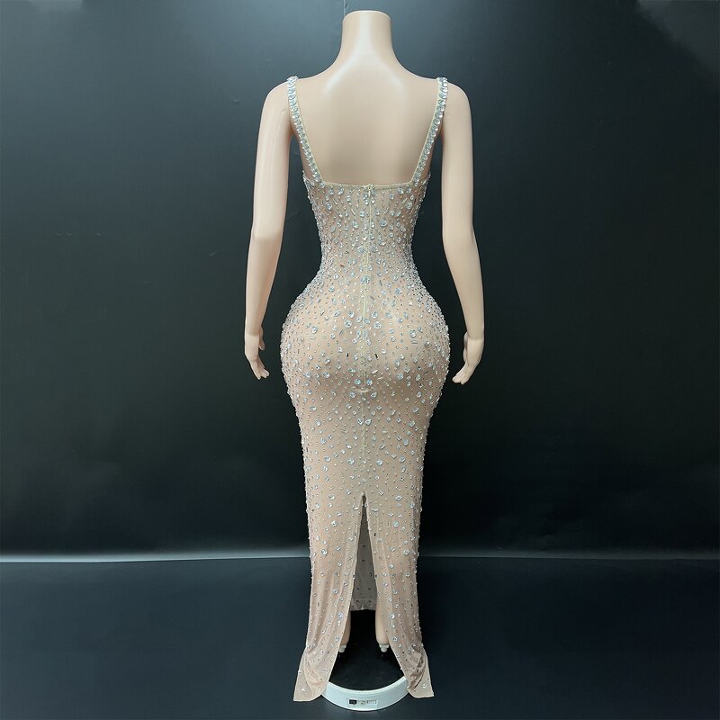 Spaghetti Strap Evening Dress Manufacturer - OEM/ODM Novance Y7 Sexy Luxurious Silver Rhinestones Long