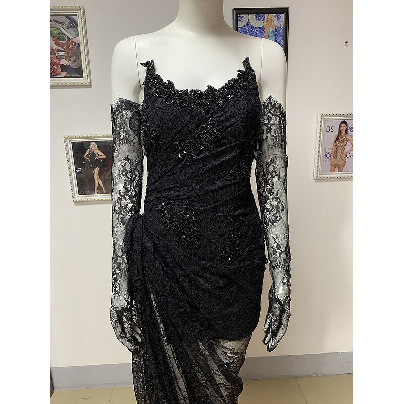 Trendy Items Manufacturer - OEM/ODM NOVANCE High Slit Sexy Tube Top Black Earl Sheer Lace Dress