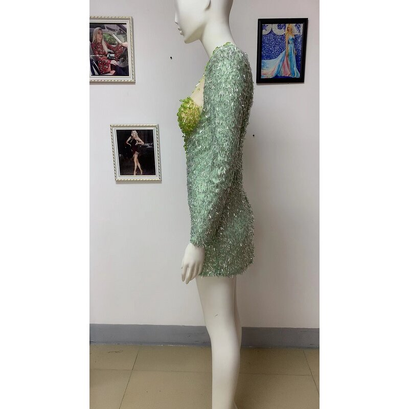 New Product Dress Factory - OEM/ODM NOVANCE Shiny Crystals Sequins Sexy Tube Top Light Green