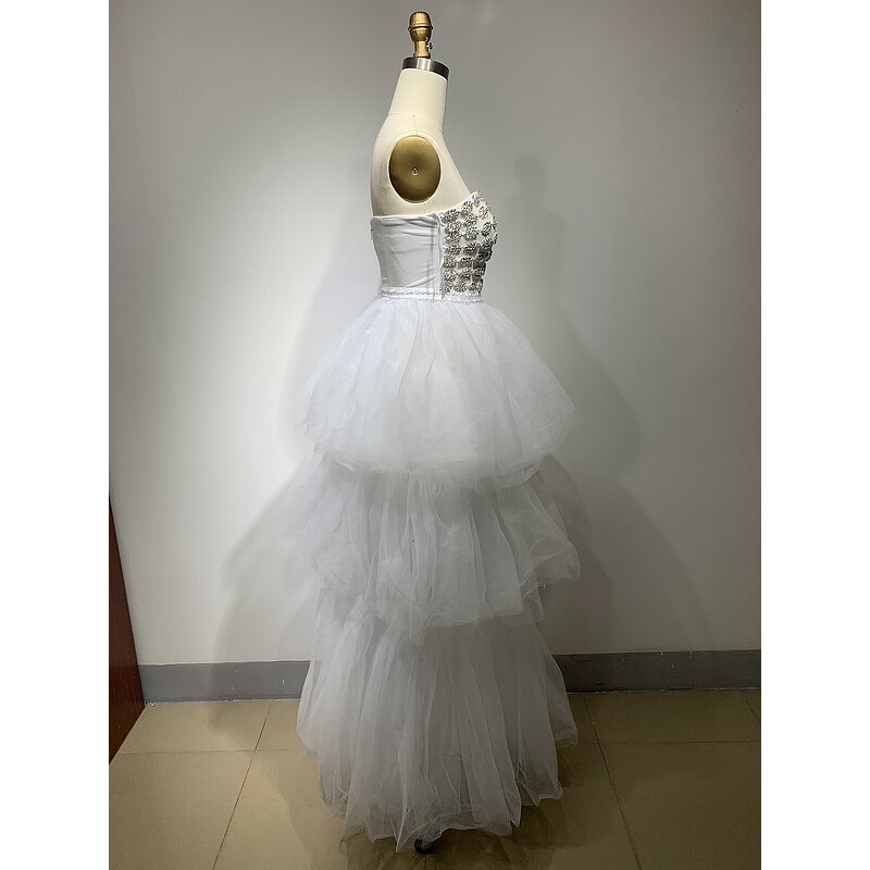 Dropshipping Products Factory - OEM/ODM NOVANCE 2023 Shiny Diamonds White Tube Top Front Short