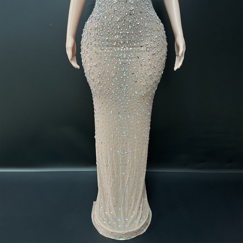 Spaghetti Strap Evening Dress Manufacturer - OEM/ODM Novance Y7 Sexy Luxurious Silver Rhinestones Long