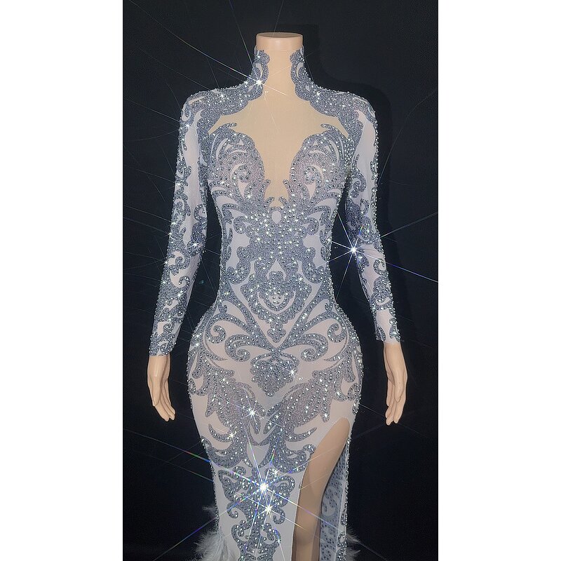 Shipping Dropship Dress Factory - OEM/ODM NOVANCE Sparkling Diamonds Sexy Slit Long Gray Color